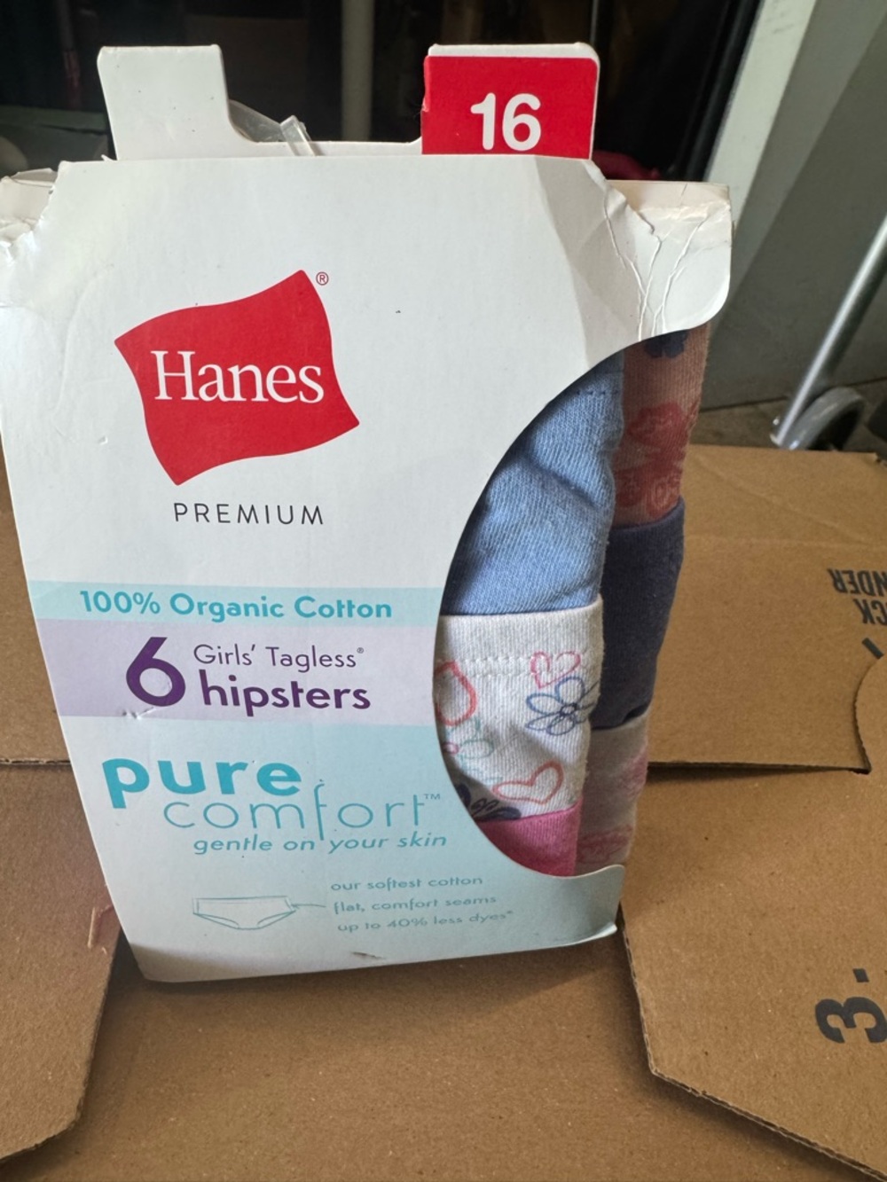 Hanes Girls Pure Comfort tagless hipster panties - sz 16